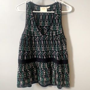 Anthropologie Embroidered Peplum Sleeveless Shirt